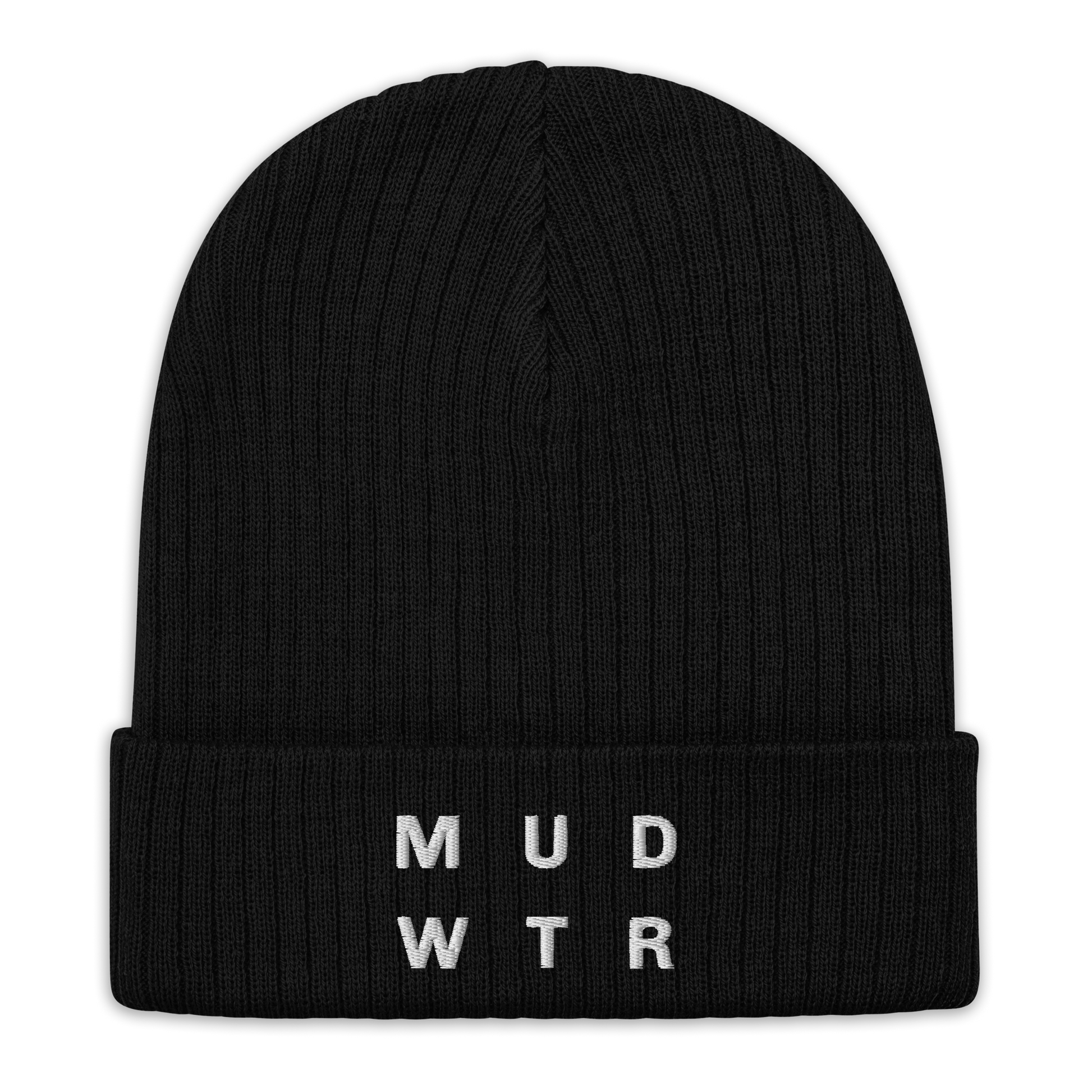 mud-wtr-beanie-q2 ribbed-knit-beanie-black-front-6478f6ebce026.png